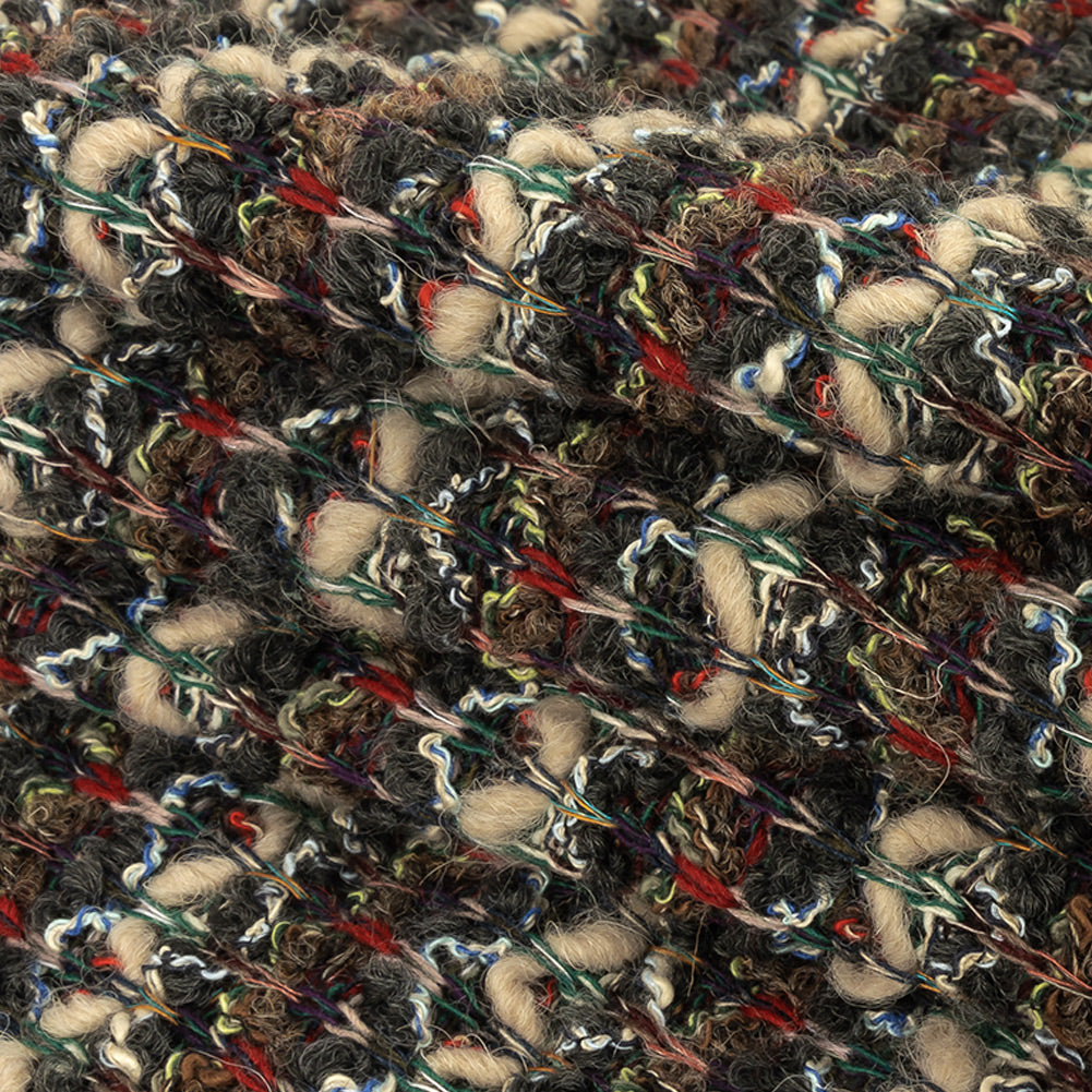 Mushroom, Phantom and Red Textural Stripes Chunky Wool Knit Folded