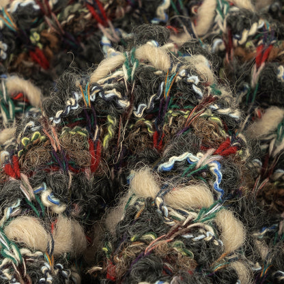 Mushroom, Phantom and Red Textural Stripes Chunky Wool Knit Detail