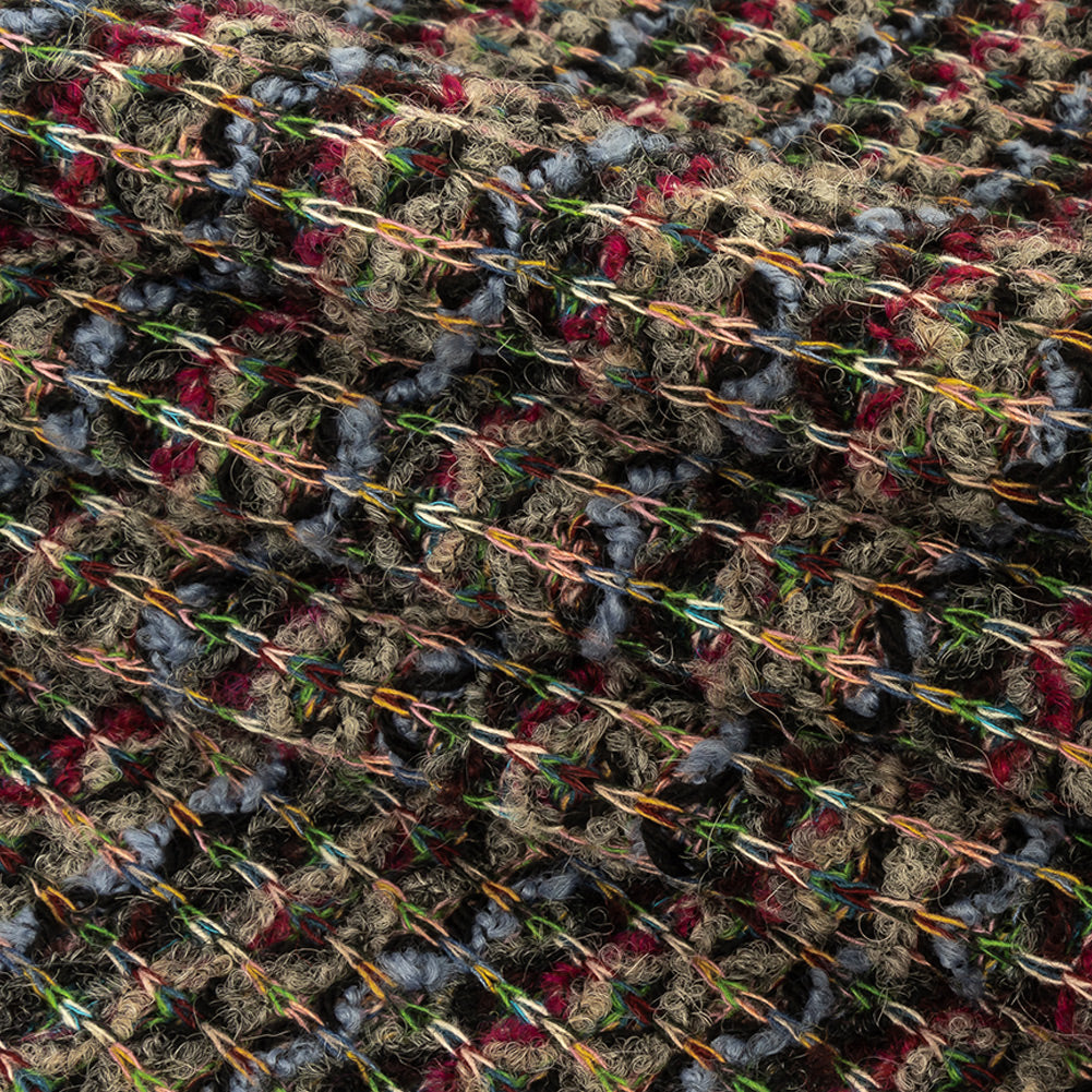 Fuchsia, Goblin Blue and Gray Boucle Stripes Chunky Wool Knit Folded