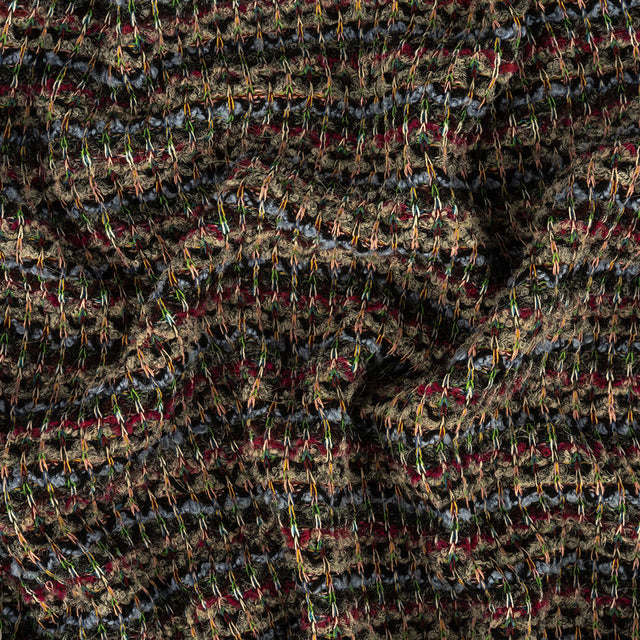 Fuchsia, Goblin Blue and Gray Boucle Stripes Chunky Wool Knit