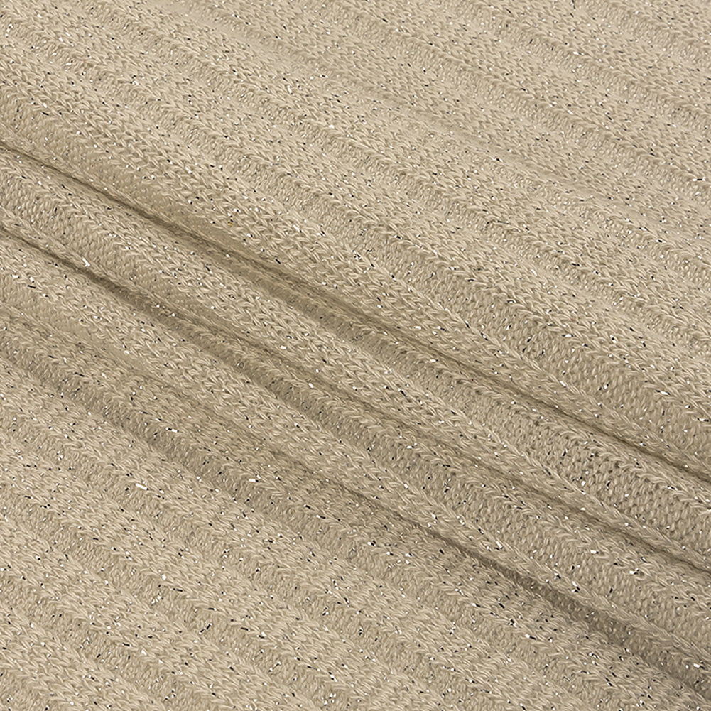 Italian White and Silver Metallic Stretch Rayon 5x3 Rib Knit Folded