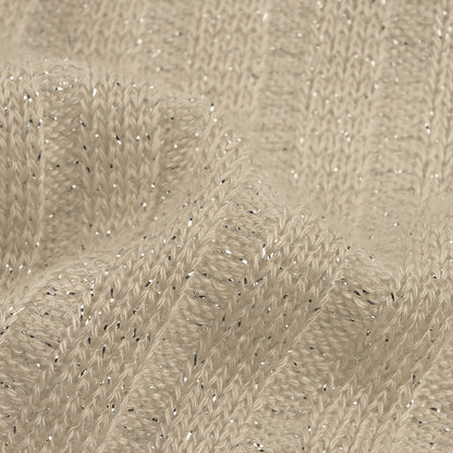 Italian White and Silver Metallic Stretch Rayon 5x3 Rib Knit Detail