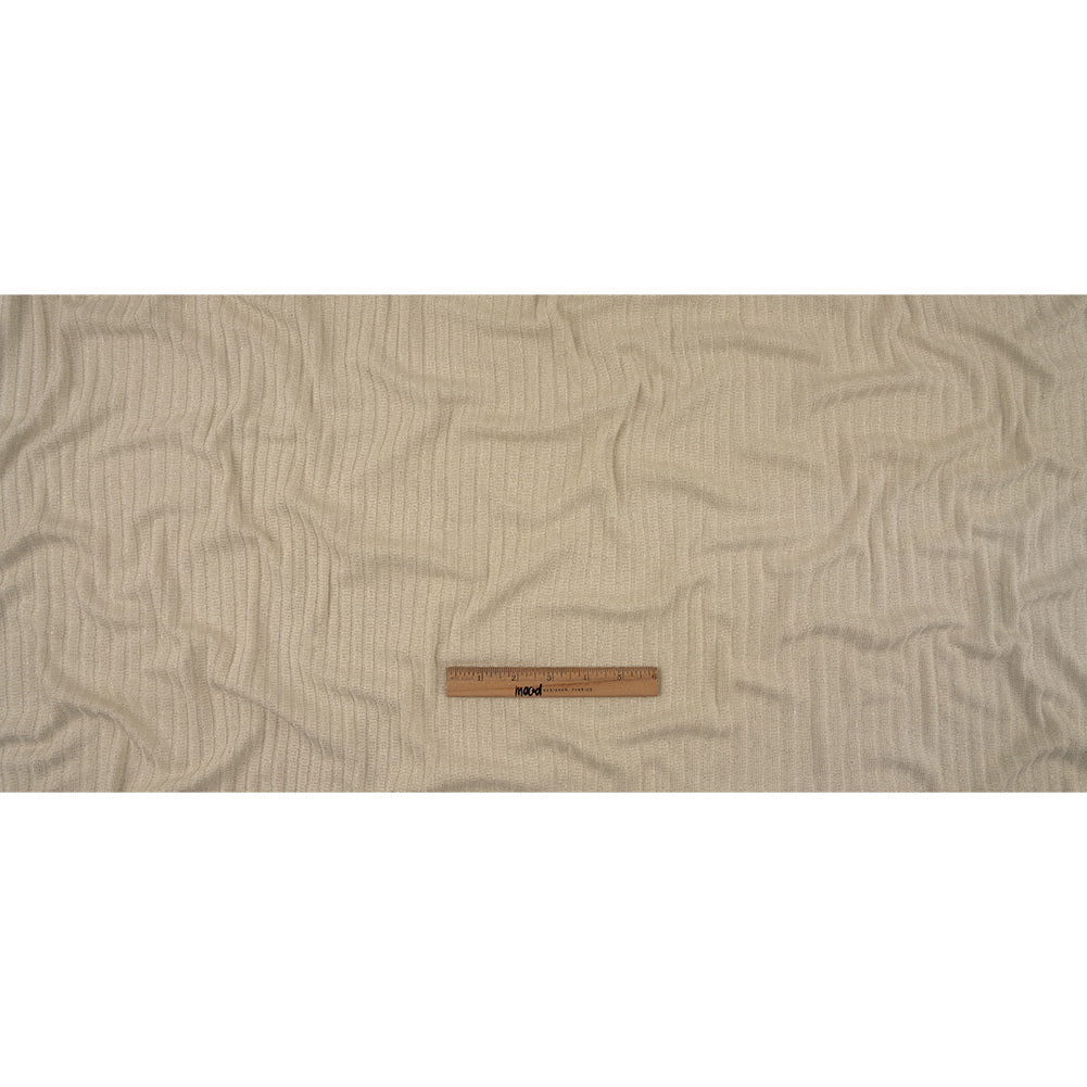 Italian White and Silver Metallic Stretch Rayon 5x3 Rib Knit Full