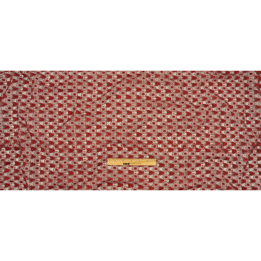 Famous Designer Red and Black Hearts and Wheels Embroidered Lace Full