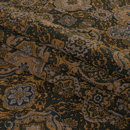 Scarab, Gray and Gold Metallic Medallions Cotton and Polyester Jacquard Knit Folded