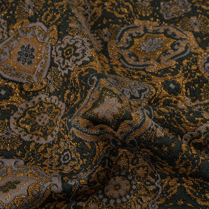 Scarab, Gray and Gold Metallic Medallions Cotton and Polyester Jacquard Knit Detail