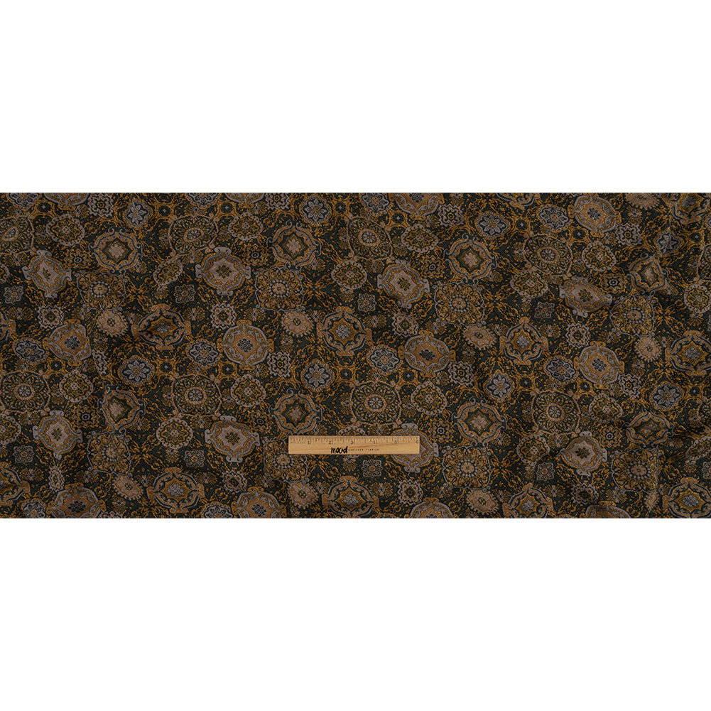 Scarab, Gray and Gold Metallic Medallions Cotton and Polyester Jacquard Knit Full