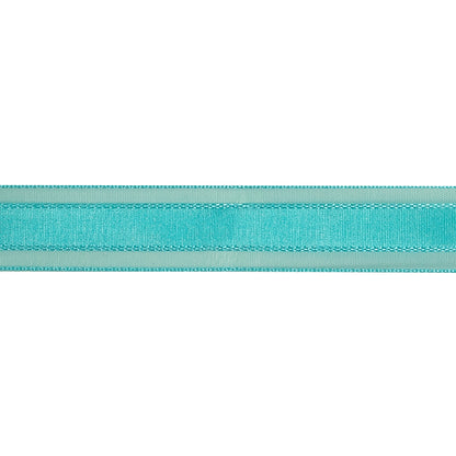 Turquoise Woven Ribbon with Sheer Organza Borders - 0.75" Detail