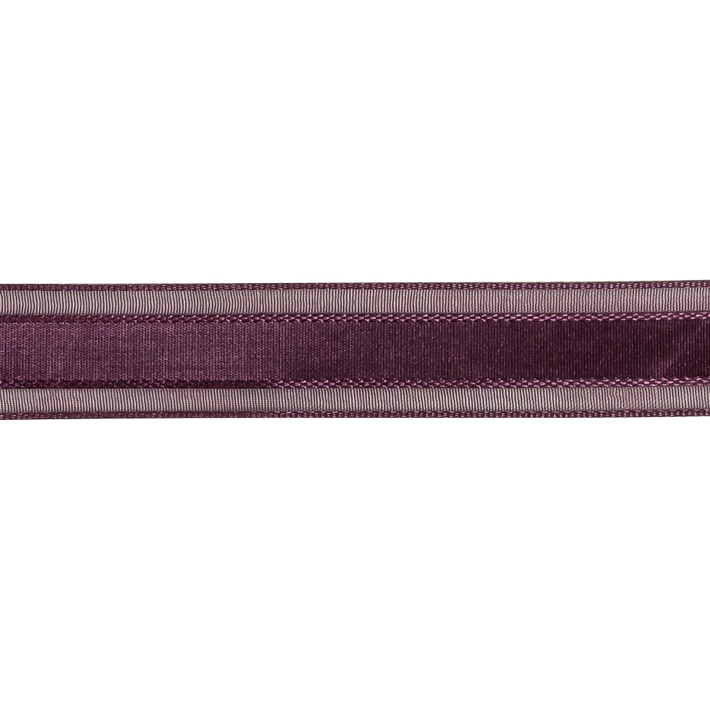 Sunset Purple Woven Ribbon with Sheer Organza Borders - 0.75" Detail