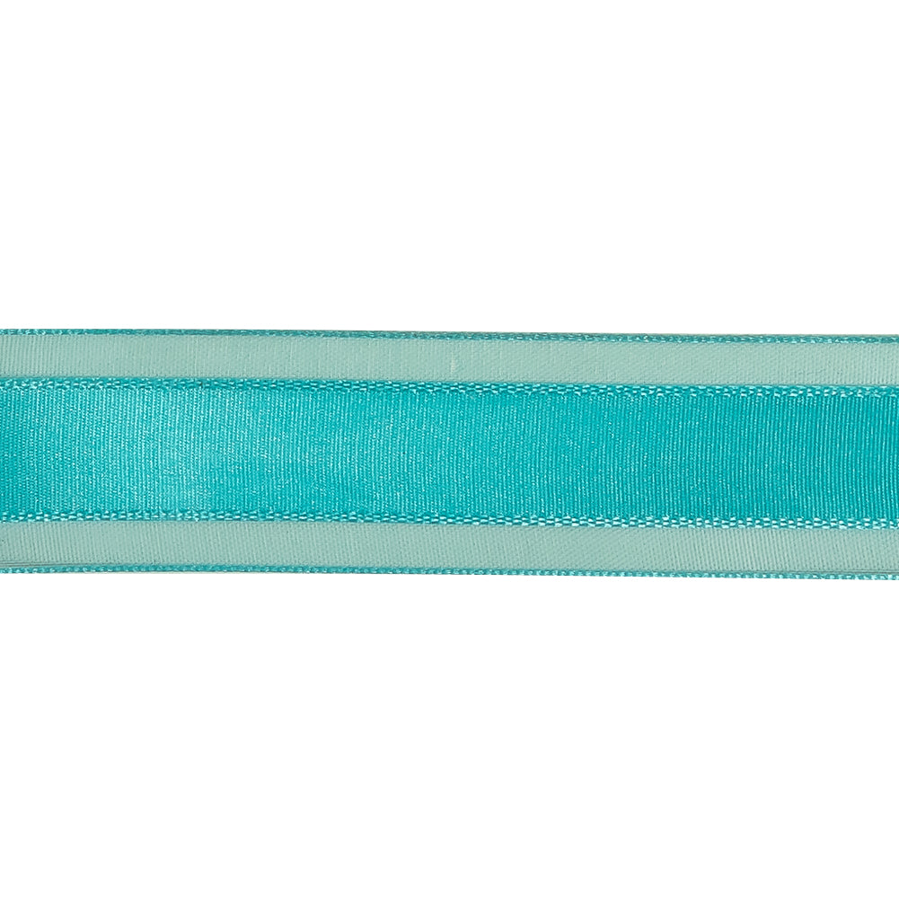 Turquoise Woven Ribbon with Sheer Organza Borders - 1" Detail