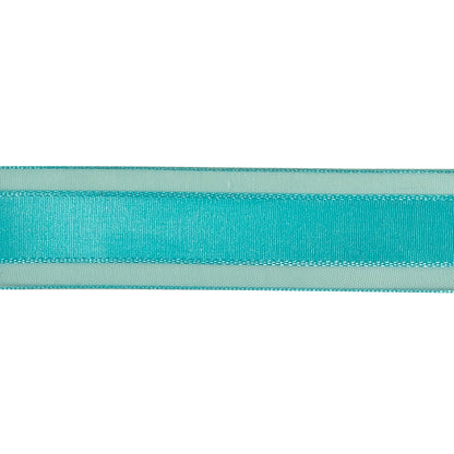 Turquoise Woven Ribbon with Sheer Organza Borders - 1" Detail