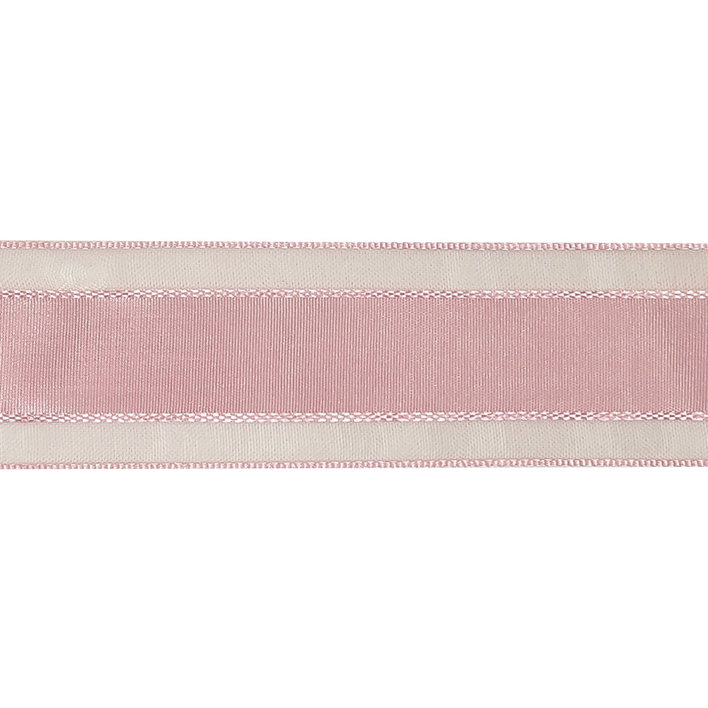 Pale Pink Woven Ribbon with Sheer Organza Borders - 1" Detail