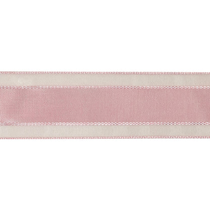 Pale Pink Woven Ribbon with Sheer Organza Borders - 1" Detail