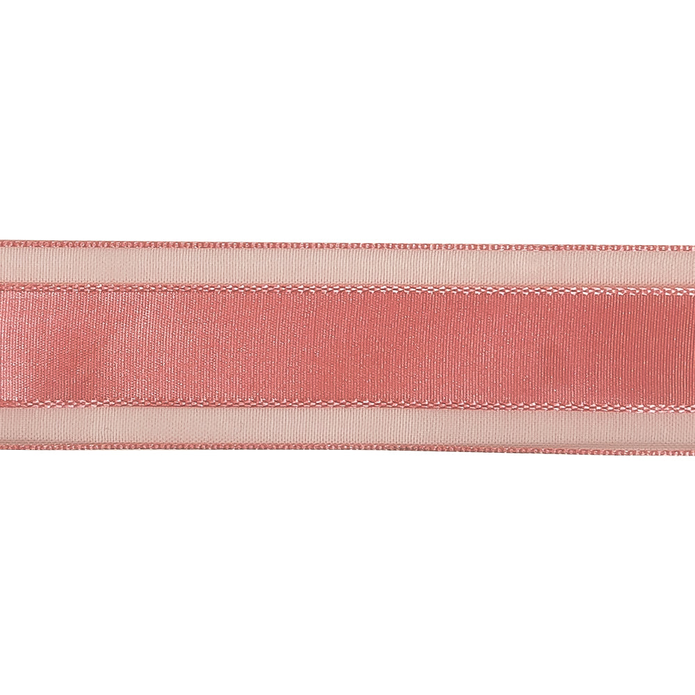 Bubblegum Woven Ribbon with Sheer Organza Borders - 1" Detail