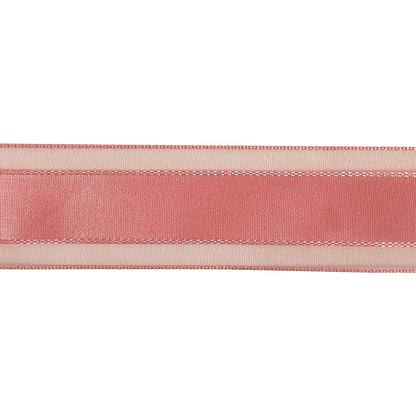 Bubblegum Woven Ribbon with Sheer Organza Borders - 1" Detail