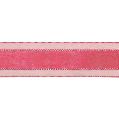 Pink Carnation Woven Ribbon with Sheer Organza Borders - 1" Detail