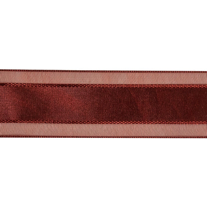 Wine Woven Ribbon with Sheer Organza Borders - 1" Detail