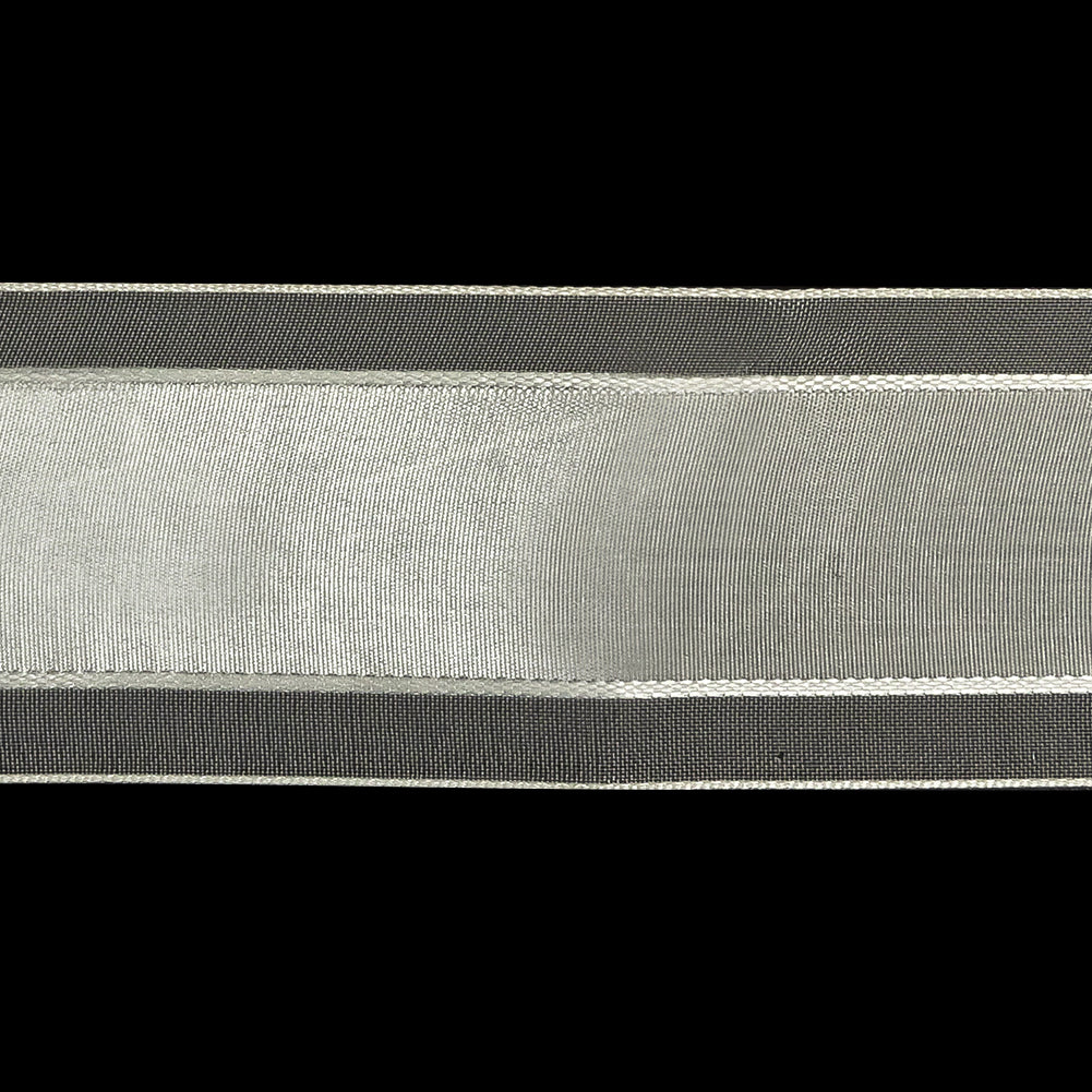 Brilliant White Woven Ribbon with Sheer Organza Borders - 1.5" Detail
