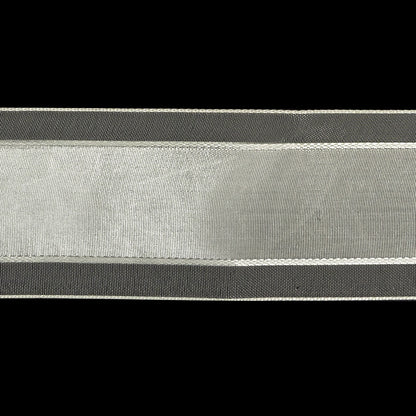 Brilliant White Woven Ribbon with Sheer Organza Borders - 1.5" Detail