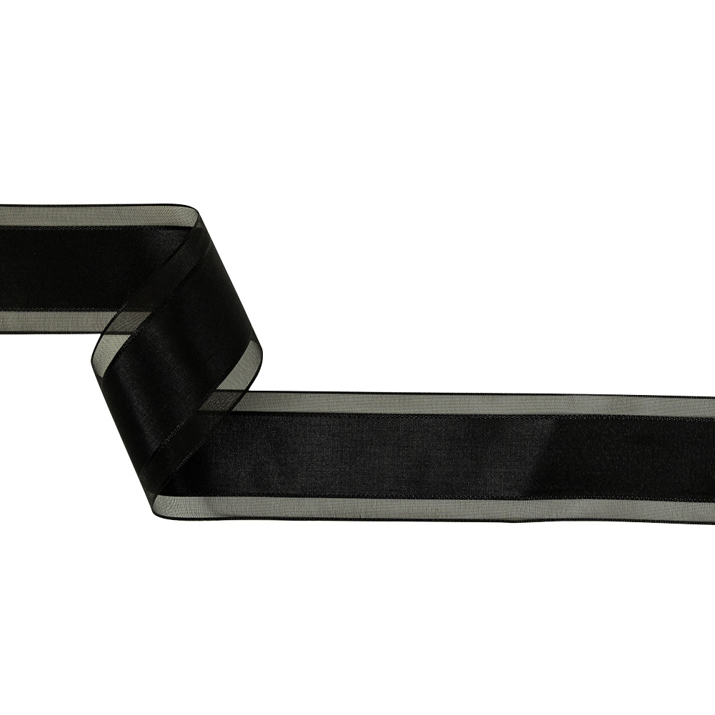 Black Woven Ribbon with Sheer Organza Borders - 1.5"