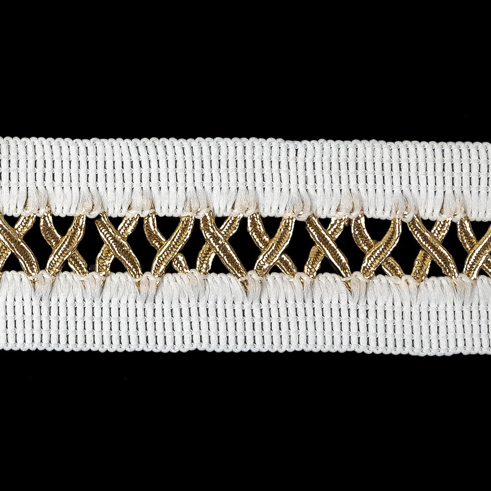 Cloud Dancer and Metallic Gold Criss Cross Lacing Braided Trim - 1.5" Detail
