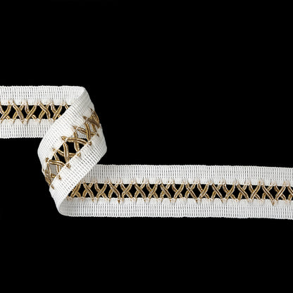 Cloud Dancer and Metallic Gold Criss Cross Lacing Braided Trim - 1.5"
