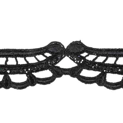 Black Glitter Scalloped Guipure Lace Trim - 1.375" Detail
