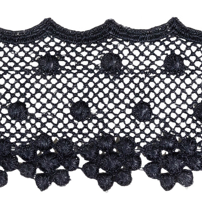Navy Dimensional Flowers and Net Venise Lace Trim - 2.875" Detail