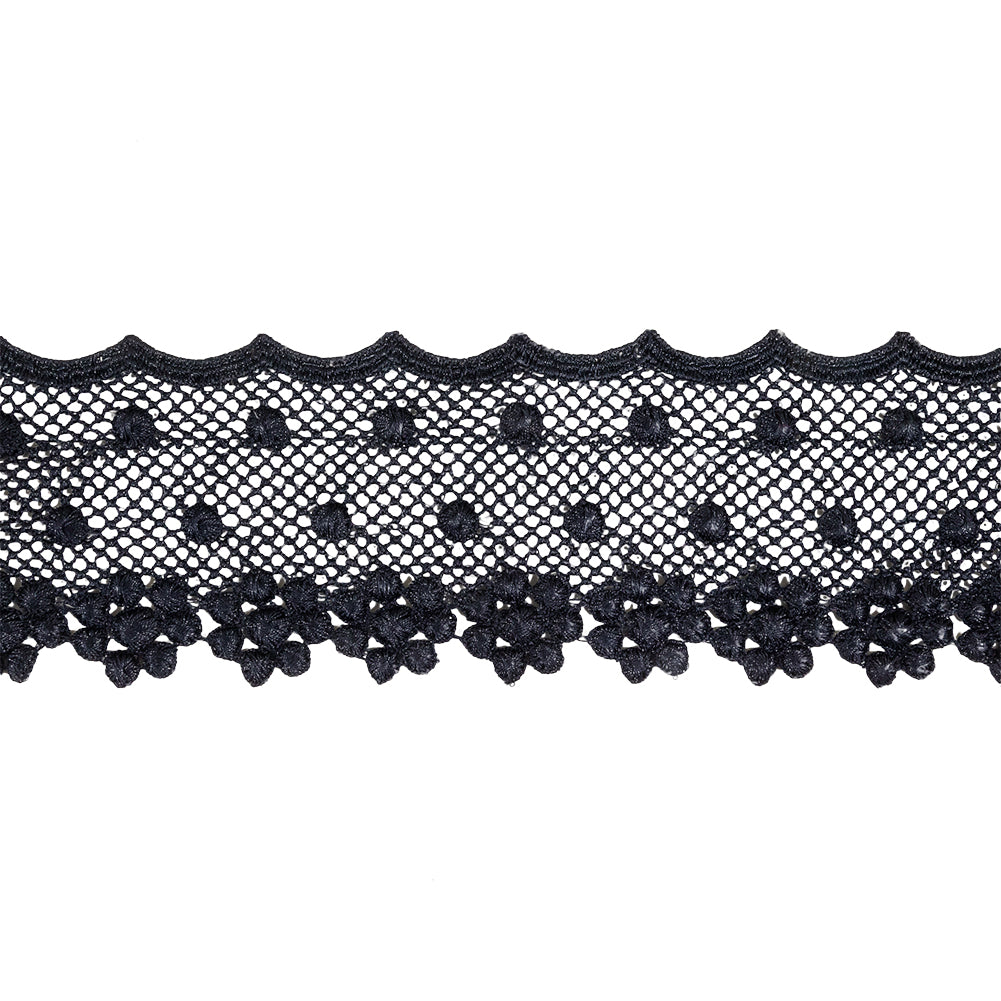 Navy Dimensional Flowers and Net Venise Lace Trim - 2.875"