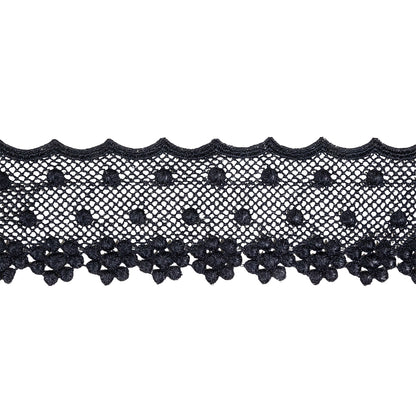 Navy Dimensional Flowers and Net Venise Lace Trim - 2.875"