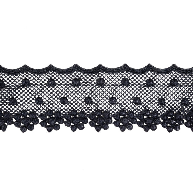 Navy Dimensional Flowers and Net Venise Lace Trim - 2.875"