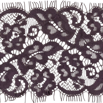 Plum Perfect Flowers and Leaves Lace Trim with Eyelash Fringe - 3.25" Detail