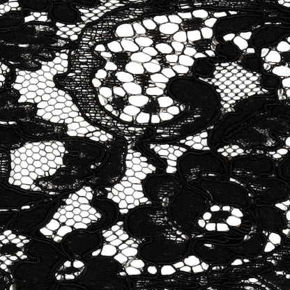 Black Floral Scalloped Corded Lace Trim with Eyelash Fringe - 4yds x 5.75" Detail