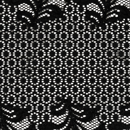 Black Circles and Leaves Stretch Lace Trim with Scalloped Edges - 9.5" Detail
