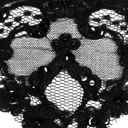 Black Floral Pennants Sequined Corded Lace Trim - 5.5" Detail