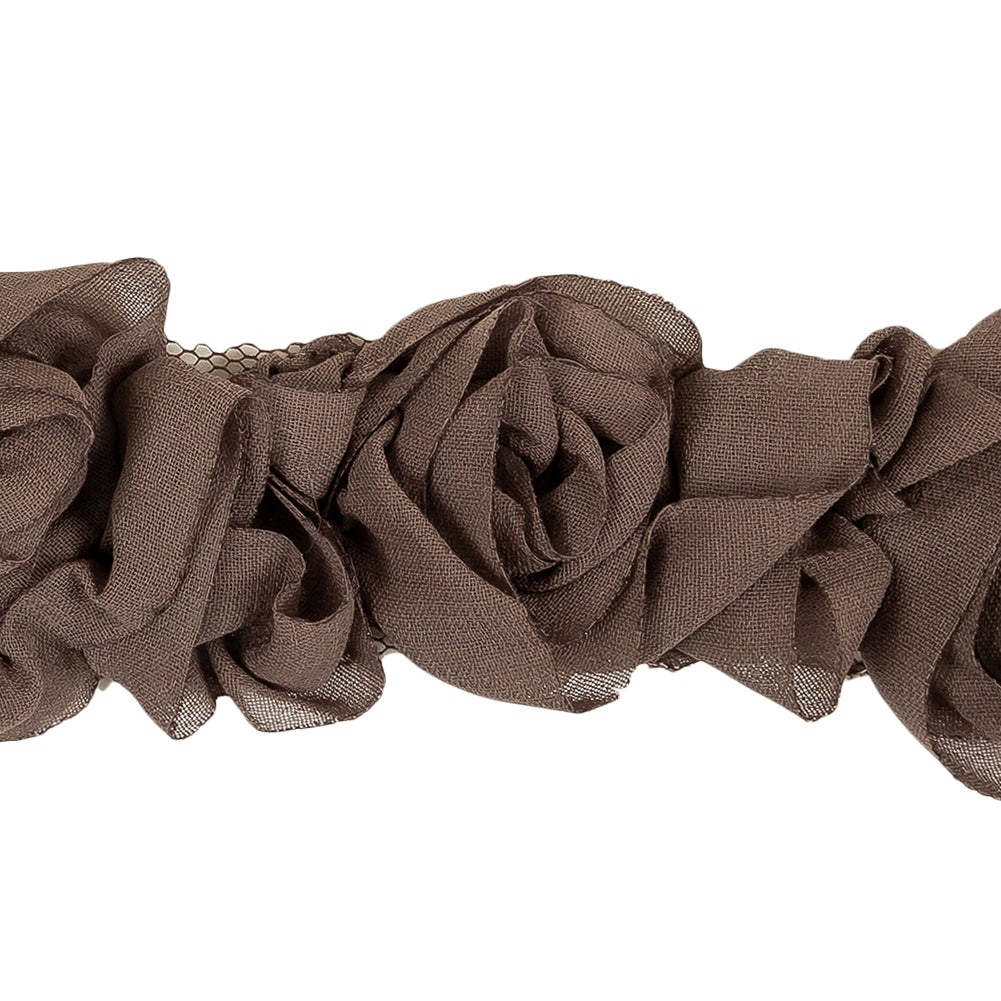 Gray Brown Chiffon Roses on Mesh Trim - 2" Detail