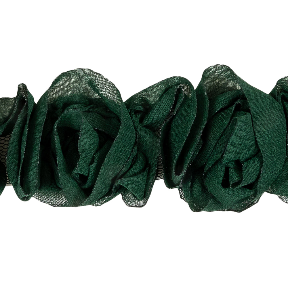 Deep Green Chiffon Roses on Mesh Trim - 2" Detail