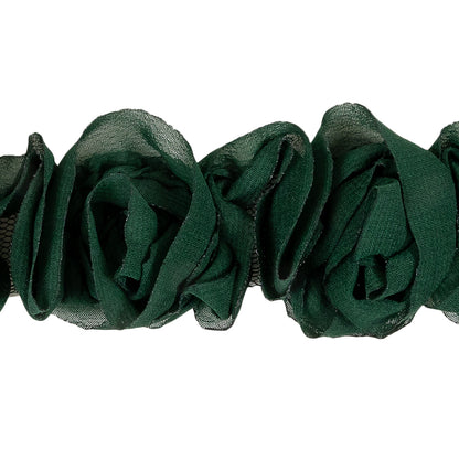 Deep Green Chiffon Roses on Mesh Trim - 2" Detail