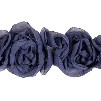 Dusk Blue Chiffon Roses on Mesh Trim - 2" Detail
