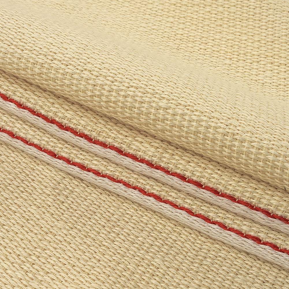 Theory Eggnog, Red and White Striped Linen and Cotton Poncho Panel with Fringe Border Folded