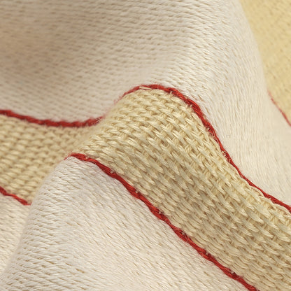 Theory Eggnog, Red and White Striped Linen and Cotton Poncho Panel with Fringe Border Detail