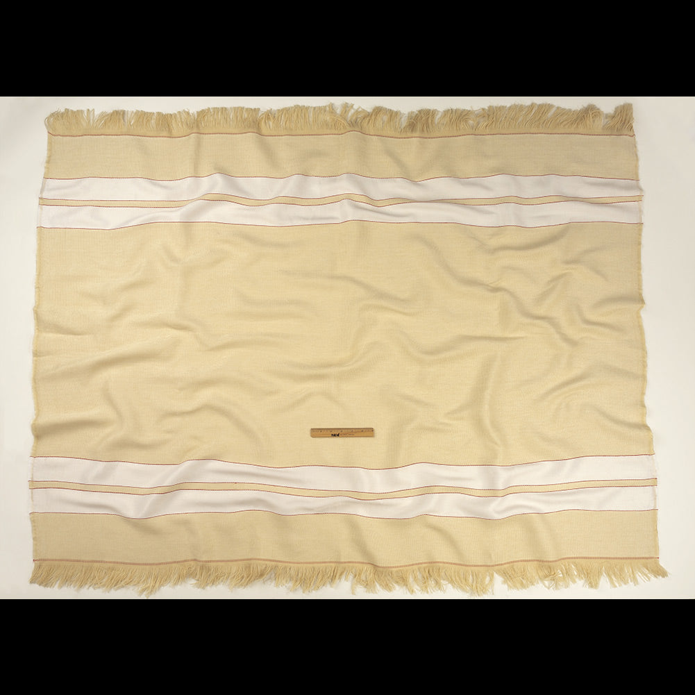Theory Eggnog, Red and White Striped Linen and Cotton Poncho Panel with Fringe Border Full