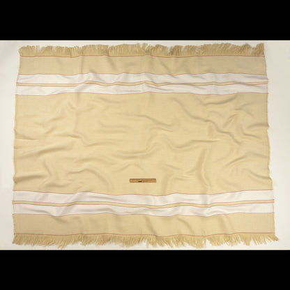 Theory Eggnog, Red and White Striped Linen and Cotton Poncho Panel with Fringe Border Full