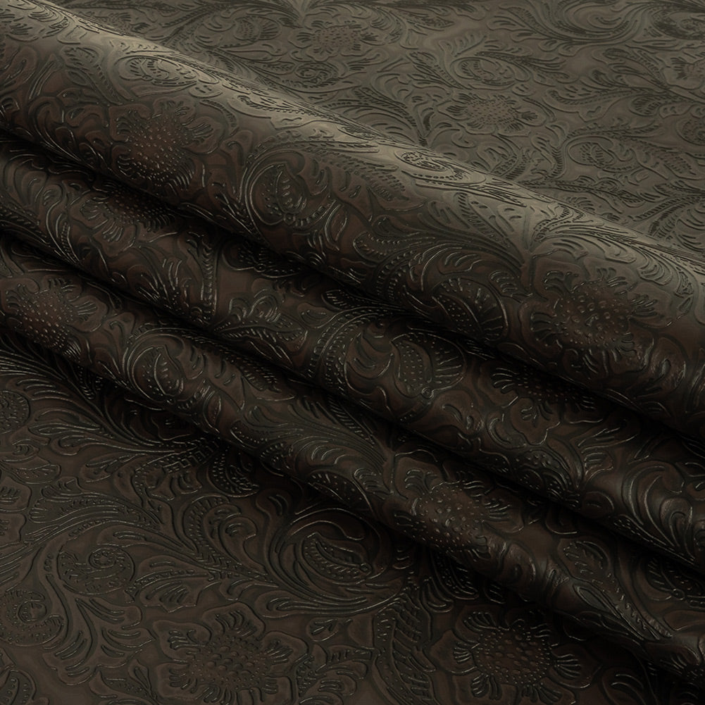 Vintage-Look Floral Embossed Vinyl - Chocolate - Wynonna Collection Folded
