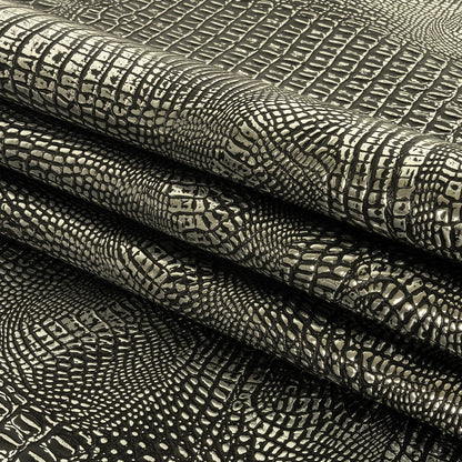 Metallic Crocodile Embossed Vinyl - Black and Silver - Twain Collection Folded