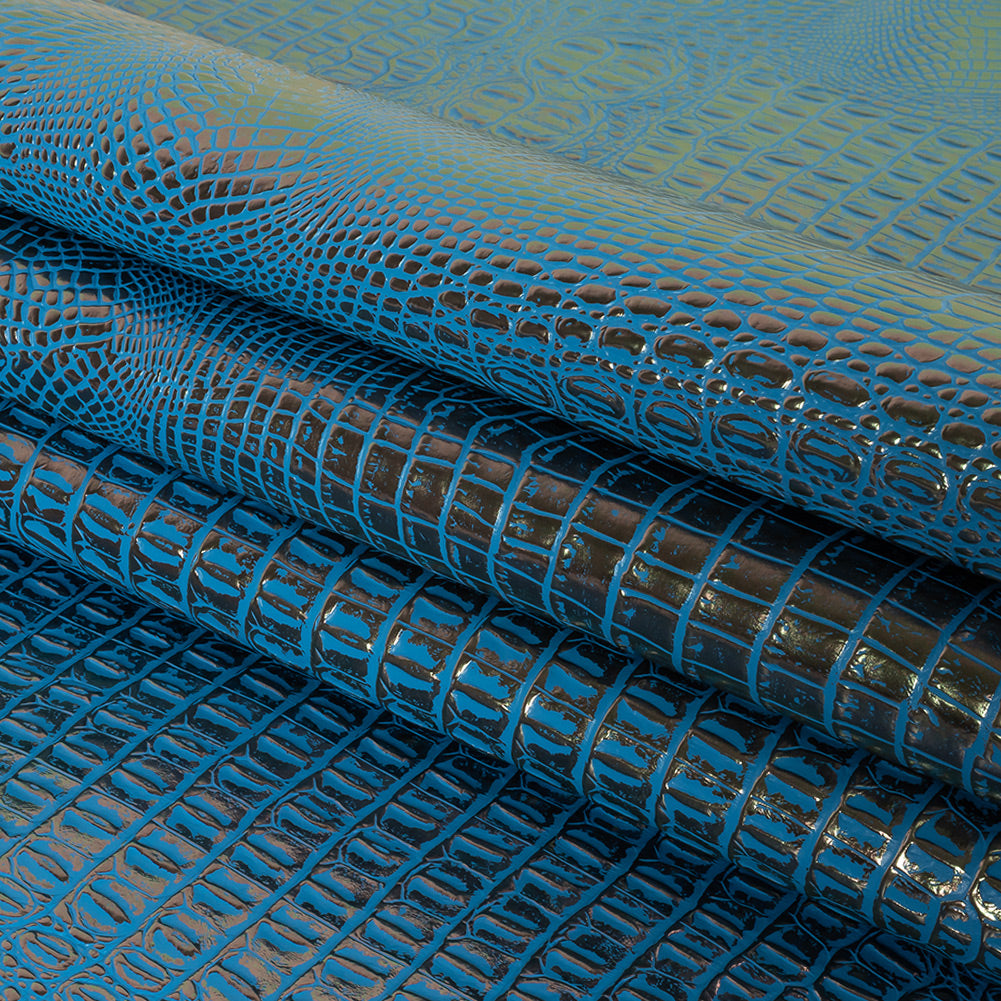 Metallic Crocodile Embossed Vinyl - Blue and Bronze - Twain Collection Folded