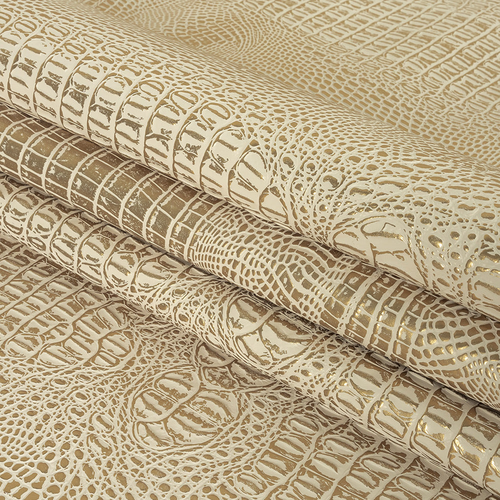 Metallic Crocodile Embossed Vinyl - Star White and Gold - Twain Collection Folded