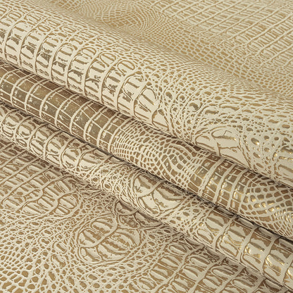 Metallic Crocodile Embossed Vinyl - Star White and Gold - Twain Collection Folded