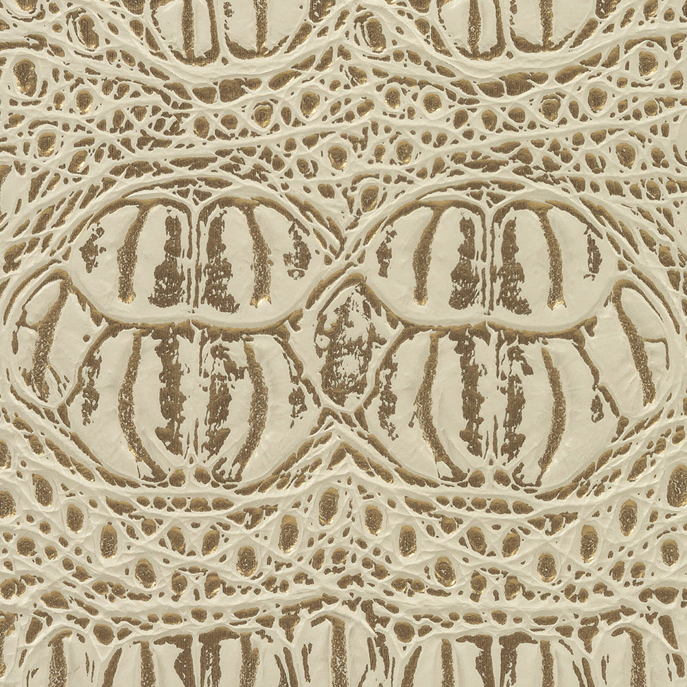 Metallic Crocodile Embossed Vinyl - Star White and Gold - Twain Collection Detail