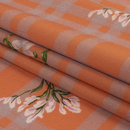 Cotton Poplin Print - Orange and Lilac Plaid and Floral - Mood Exclusive Park Date Folded